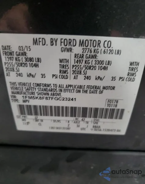 2015 Ford Explorer Limited from USA, damaged, VIN 1FM5K8F87FGC23241